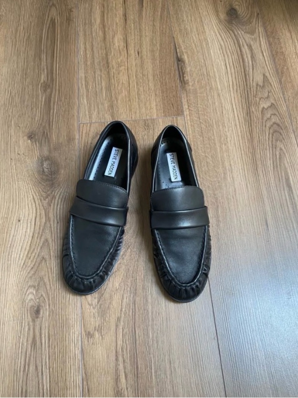 Steve Madden Black Leather Slip-On Penny Loafers